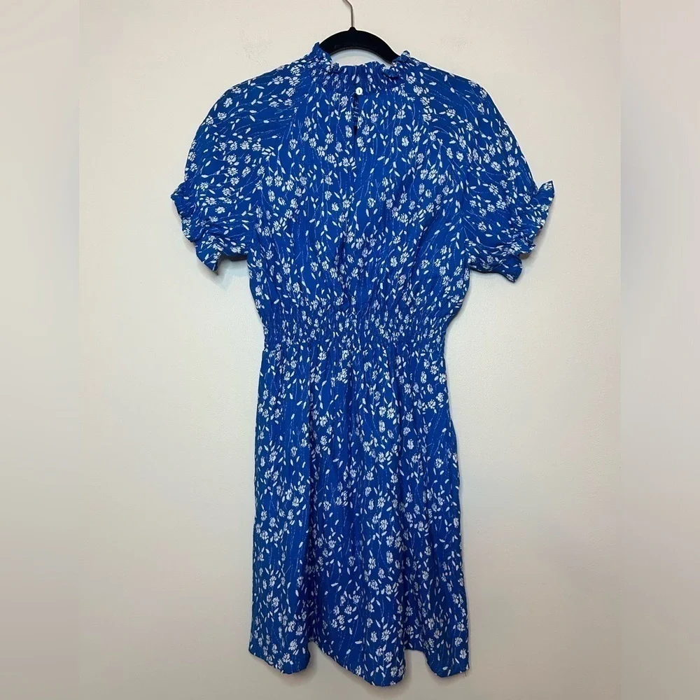 Hayden Blue Floral Smocked Neck Mini Dress Short Sleeve